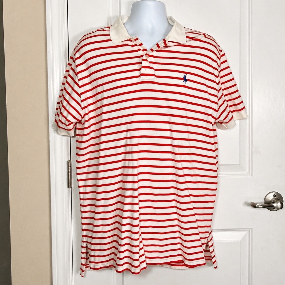 Polo Ralph Lauren Striped Polo Shirt Red White Blue Pony Cotton Pique Large